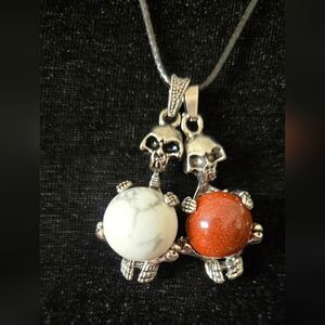 Skull Stone Pendant Set Howlite & Gold Sandstone Gothic Skeleton Charms No Chain